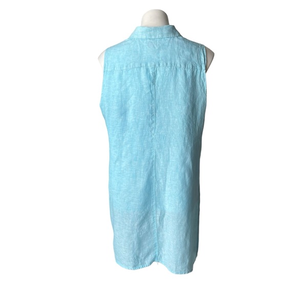 CHICO'S Sleeveless Side Slit Blue Aqua Linen Tunic, Sz L/12 - Picture 5 of 15